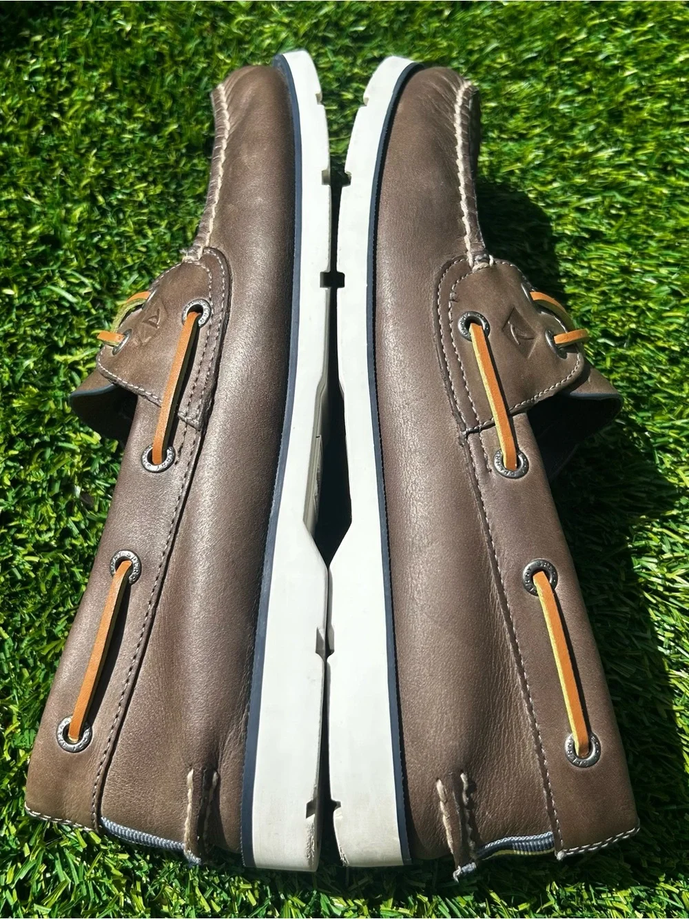 Sperry Men’s 9 Top Sider Leeward Nautical Cross Lace Boat Shoe Brown Leather
